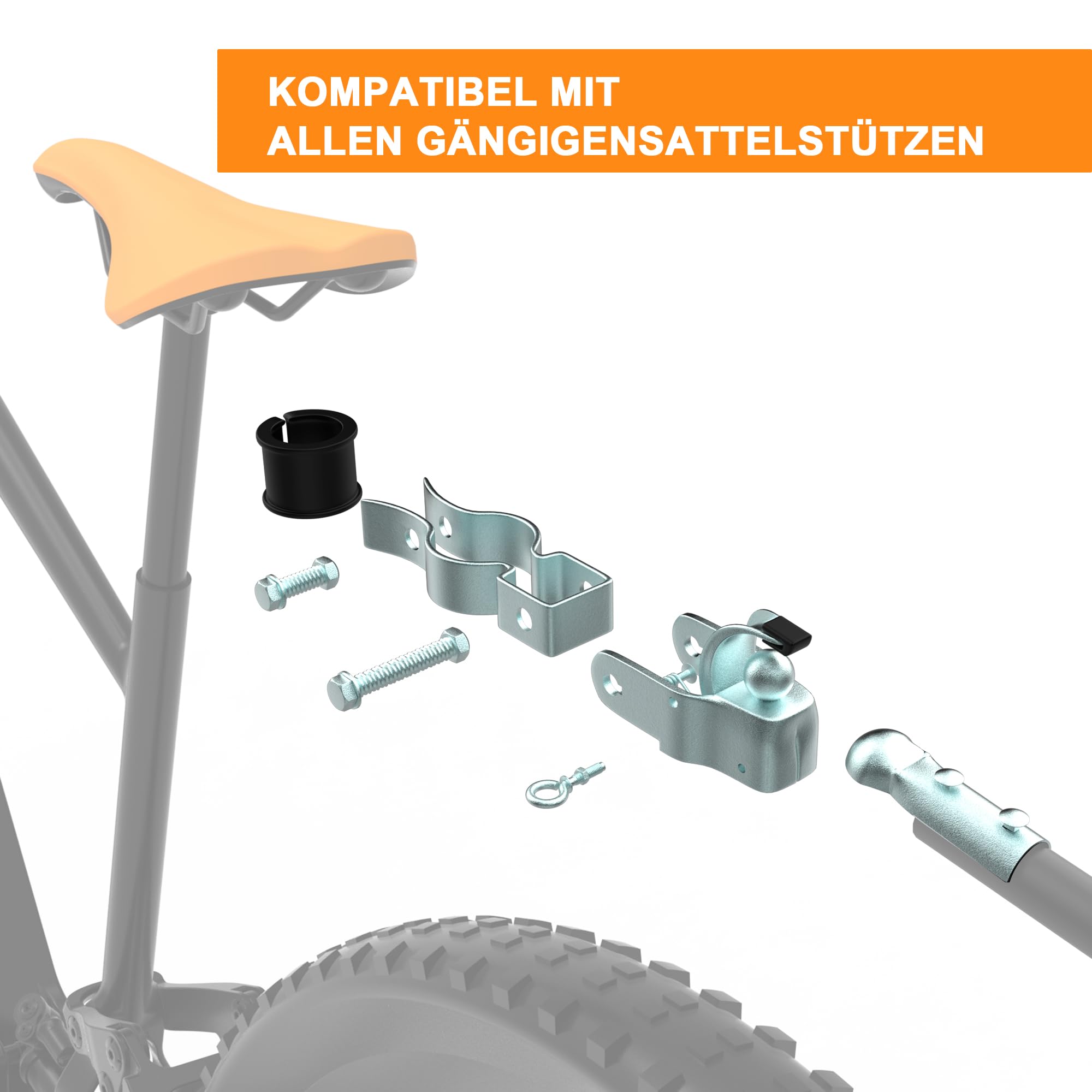 Anhängerkupplung für Fahrrad, Kupplung Lastenanhänger, Verzinkter Stahl Fahrradanhänger Kupplung Kompatibel mit Allen gängigen Fahrradsattelstützen, Fahrrad Anhängerkupplungs