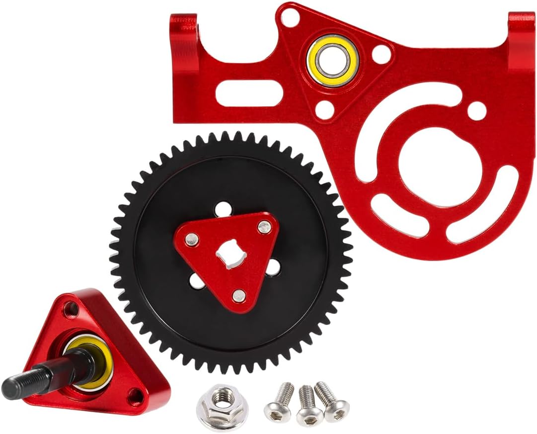 LCG Metal Prefixal Gearbox with 30% Overdrive Gear Front Motor Transmission Transfer Case for 1/10 RC Crawler SCX10 I II 90046 Capra LCG Chassis Upgrade Parts (Red)