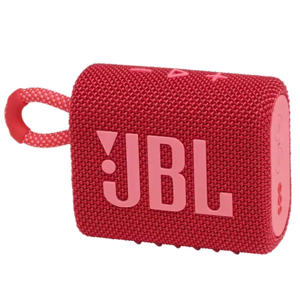 JBL Go 3, Wireless Ultra Portable Bluetooth Speaker, Pro Sound, Vibrant Colors with Rugged Fabric Design, Waterproof, Type C (Without Mic, Red)