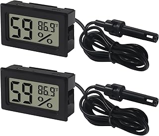 2 Pack Mini Digital Thermometer Hygrometer with Probe Indoor Temperature Humidity Meter Gauge LCD Fahrenheit Display Hygrometer Thermometer Gauge for Incubator, Humidor,Greenhouse