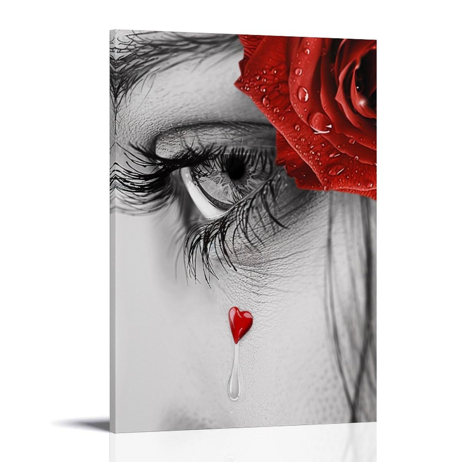HUERYRYHY Teardrop & Scarlet Rose 02 Poster Wall Art Canvas Vintage Aesthetic Painting Decor for Rooms 24x36inch Frame-style
