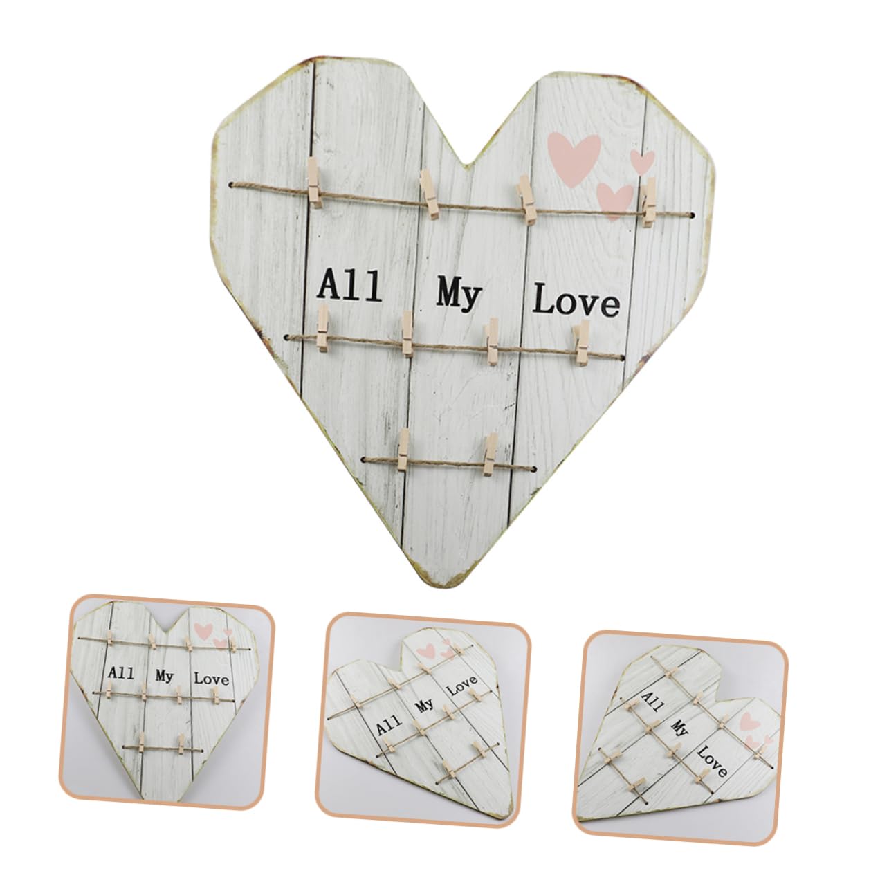 Didiseaon Legno Decorazione da Parete Rustico Beige, Portafoto a Forma di Cuore Stile Farmhouse, Matrimonio Festa, e Casa