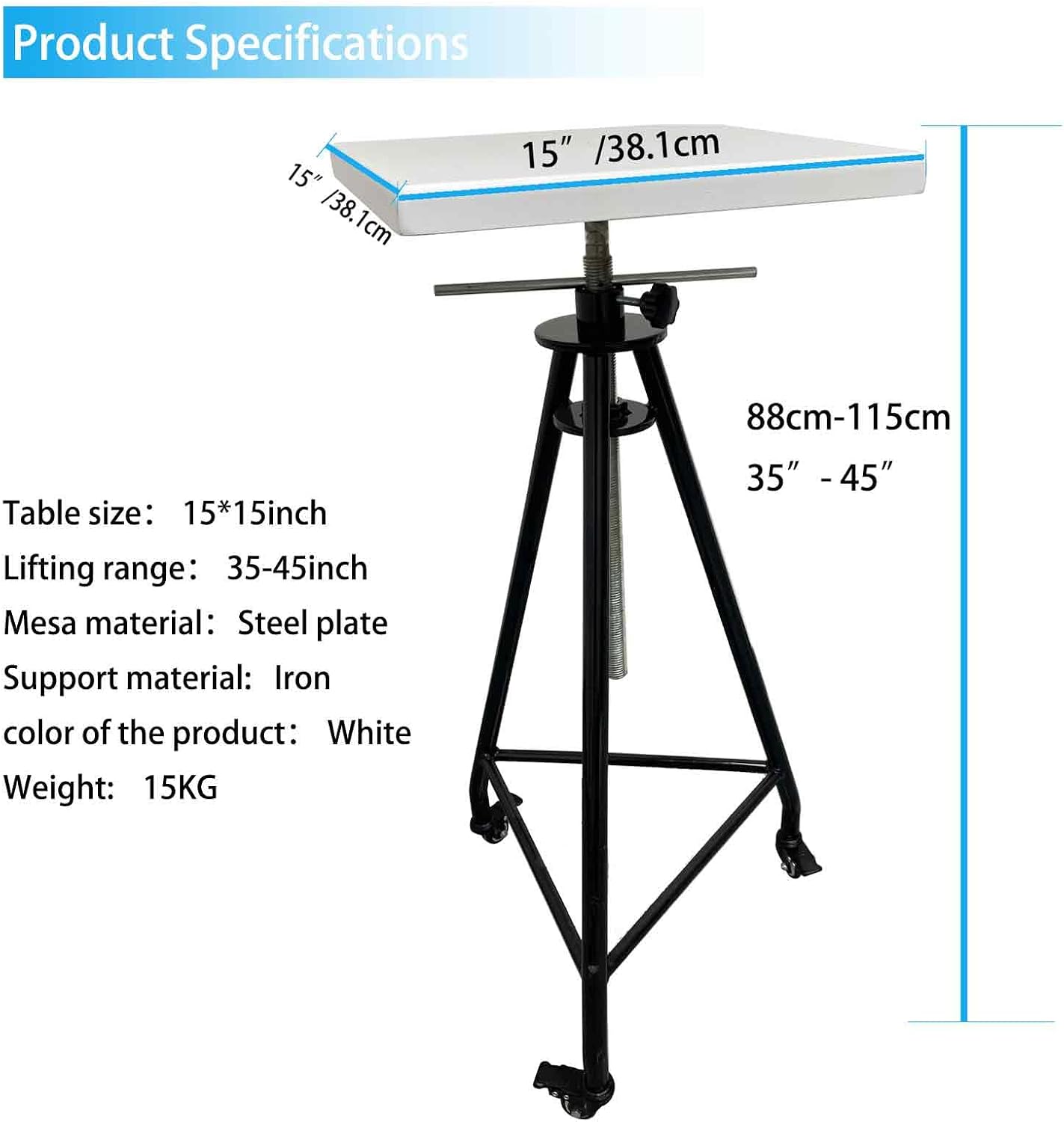 DINENOVATE Adjustable Floor Pottery Sculpture Stand, Rotating Turntable with 35"-45" Height Lifting Range, 15.75" x 15.75" Large Platform, Professional Clay Sculpting Trestle Black & White
