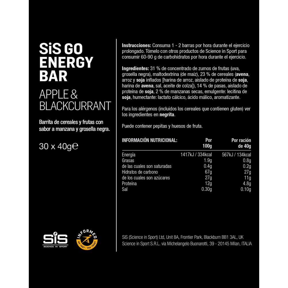 Science in Sport GO Energy Bar Mini, Manzana y Grosella Negra, 30 x 40g