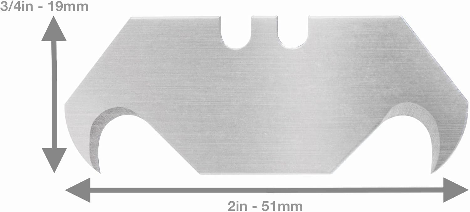 Hook Blade Utility Knife Hooked Razor Blades - Two Packs of 10 Each Super Sharp Refill Blades in Convenient Storage Box - Heavy Duty SK5 Replacement Blades for Carpet, Roofing Blade Knife, Box Cutter