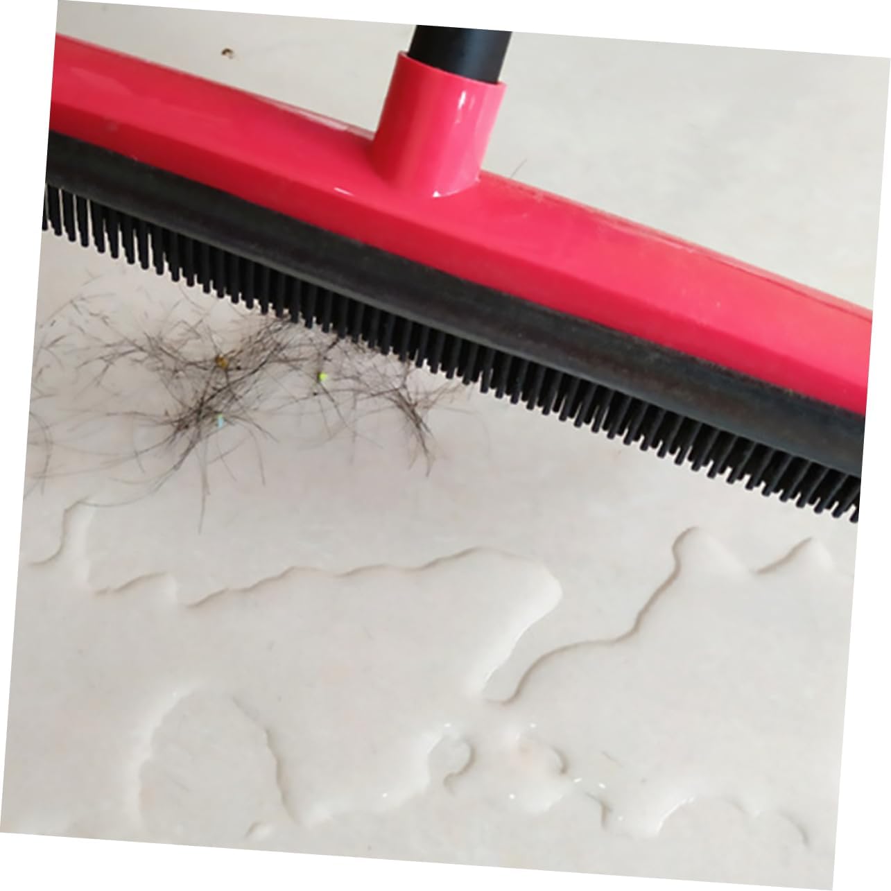 Pet Hair Cleaning Broom with Long Handle Dog Hair Remover for Windows and Carpets Rubber Mop for Tile and Hardwood Surfaces Red