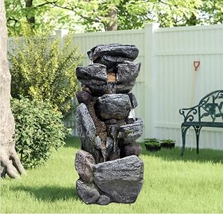 Рекламное объявление - SERBILHOME 31.5” Rock Water Fountain Outdoor 6-Tiers Waterfall Fountain Outdoor/Indoor Rainforest Rock Led .
