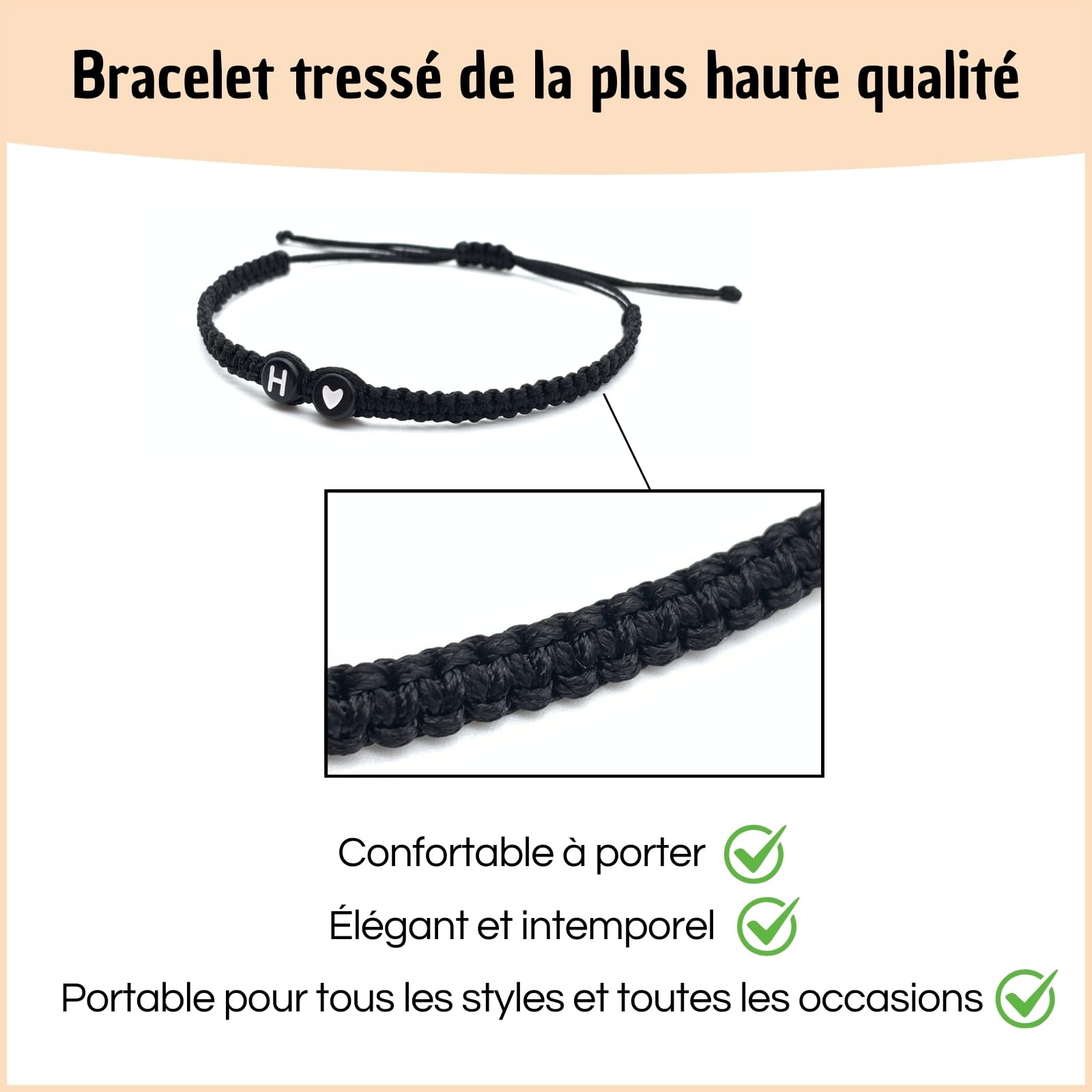Bracelet avec Lettre et cœur pour amis et couples - Initial A-Z nom - Bracelet-d'amitié tressé pour femmes, hommes et enfants