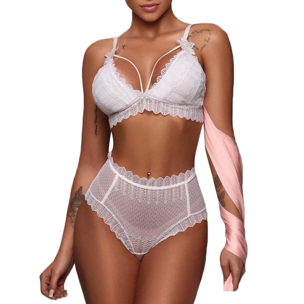 Lencería para Mujer Sexy Lencería de Encaje Sexy Mujer Pajarita Vendaje Conjunto de Sujetador Babydoll Ropa Interior Sexy Tentación Disfraces Sexuales Tallas Grandes (Blanco M)