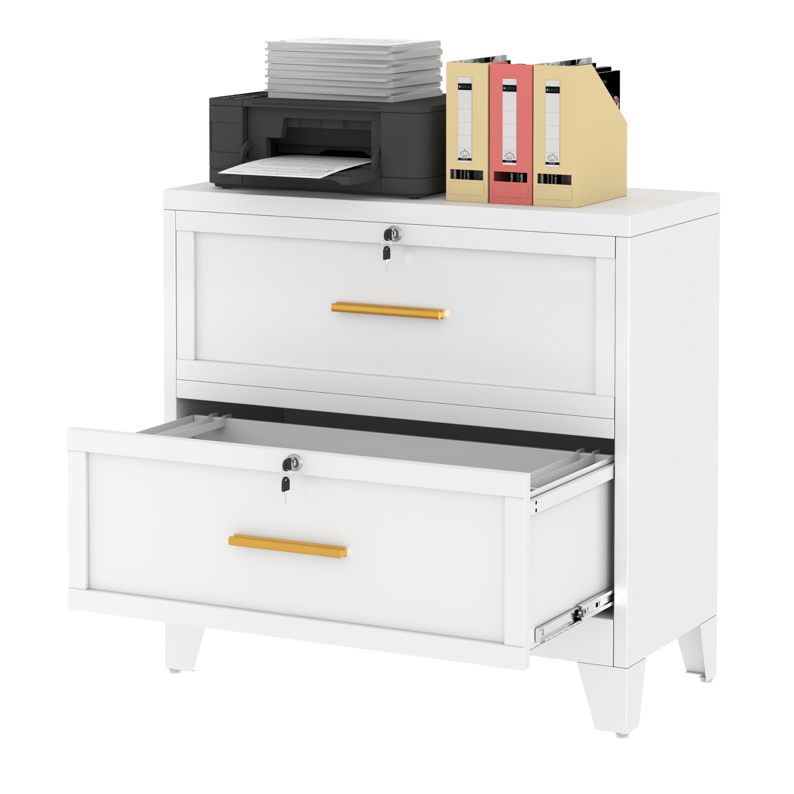 Ckzbx Metal 2 Drawers Locker Storage Organizer, 33.46" H White Drawer Chest, Closet Organizers for Living Room, Hallway, Closet