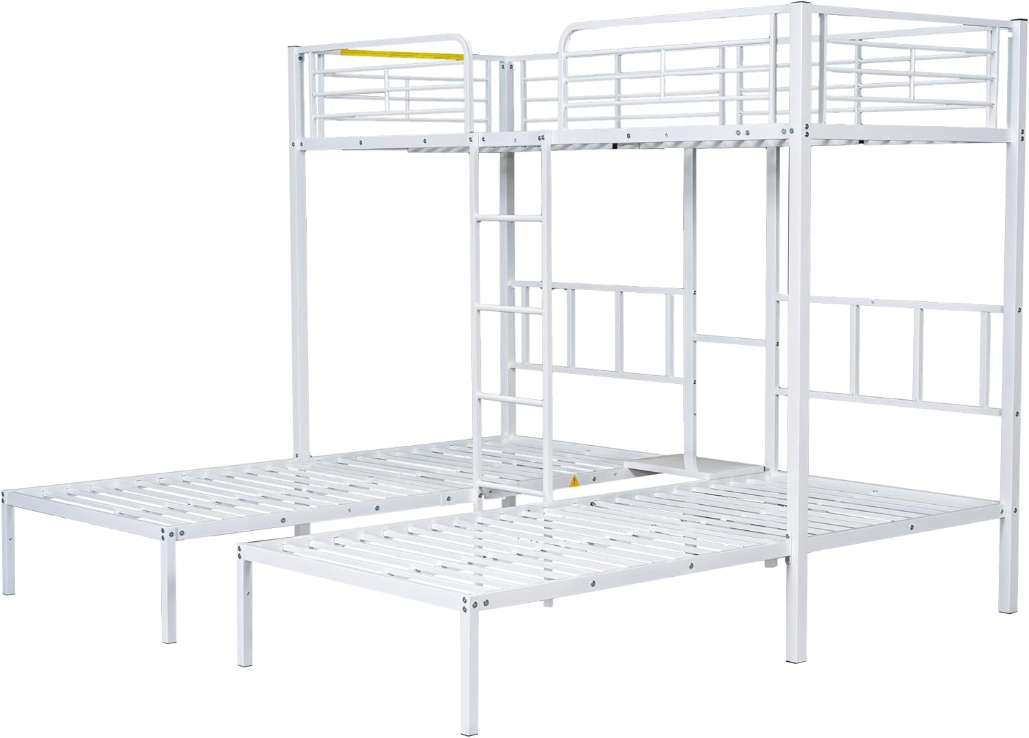 Partially assembled Moimhear Triple Bunk Bed, showing the metal frame structure.