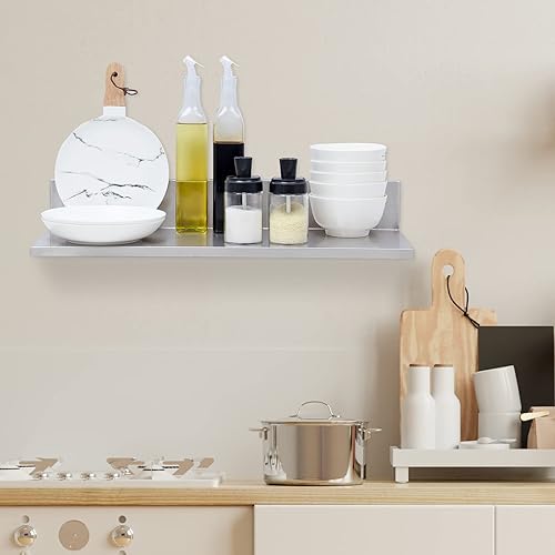 Miniatura 2 de Estante de pared de acero inoxidable de 8.6 x 24 pulgadas, 60 libras, 2 paquetes de estantes flotantes comerciales en forma de L para cocina,