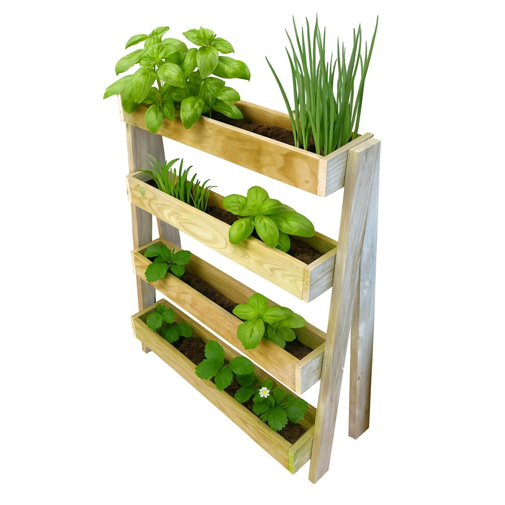 Potager urbain vertical mural avec 4 jardinières de 100 x 90 x 30 cm Bois traité pour extérieur