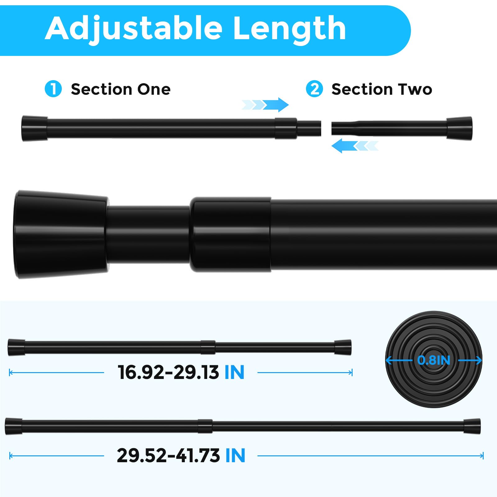 Snapklik.com : Black Tension Curtain Rod 17-41inch Adjustable Small