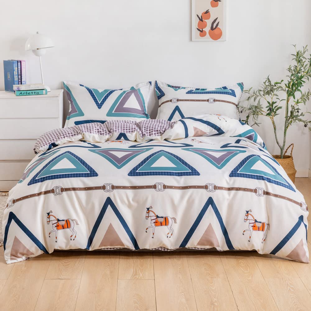RISHAHOME4-Piece Single Size Duvet Cover Set Microfibre PATINA 1 Duvet Cover - 160x210 cm; 1 Fitted Sheet - 120x200x25 cm; 2 Pillow Cover - 48x74cm Multicolor