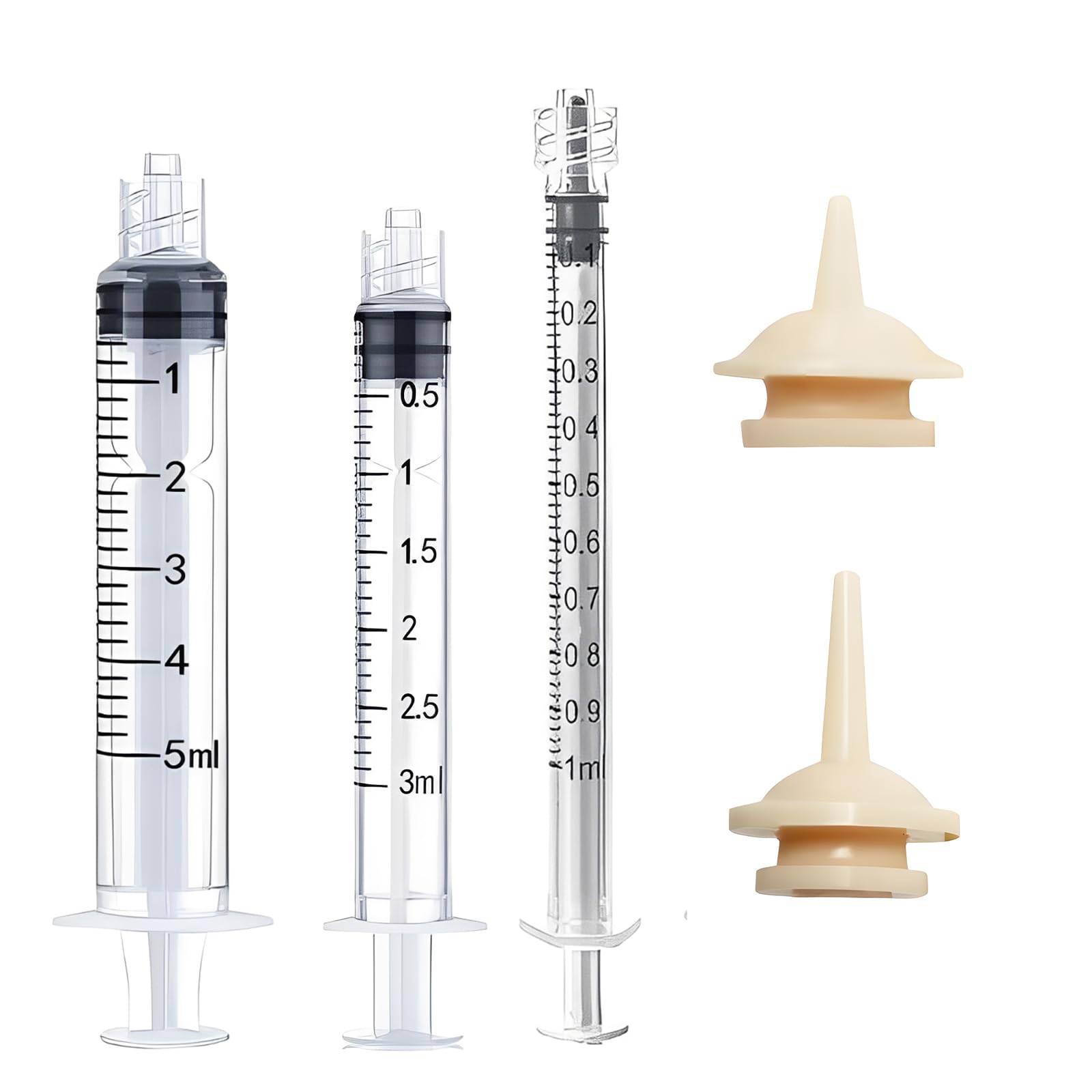 3 PCS Injection Syringe for Feeding+2PCS Short and Long Nipples, Hand Feeding Syringe for Birds and Small Pets, 1ml 3ml 5ml Syringe Set PP and Silicone Material for Nutrition Delivery