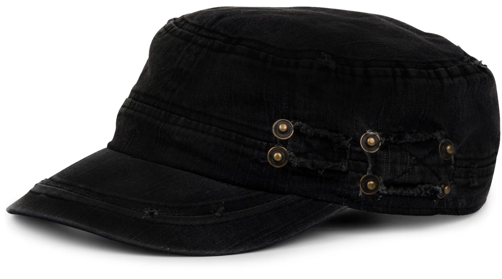 Stylebreaker Women's Black Unisex Military Cap In Destroyed Vintage Look | Adjustable Cotton Army Cap | Used Look Baseball Cap For Men And