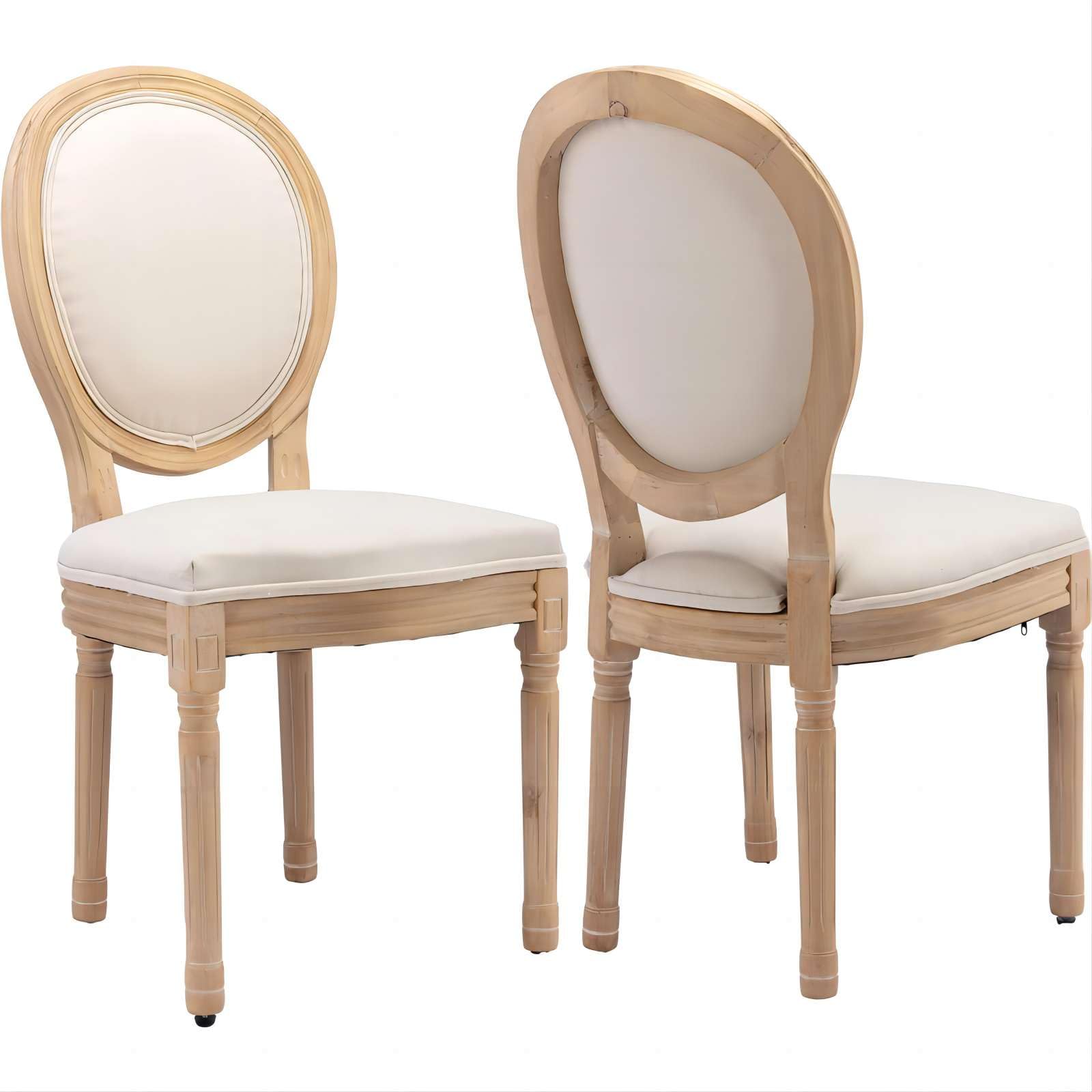 French Style Dining Chairs Set of 2, Solid Wood Frame Kitchen Chair with Antique Painting Linen Fabric Back for Dining Room,Kitchen (Beige)