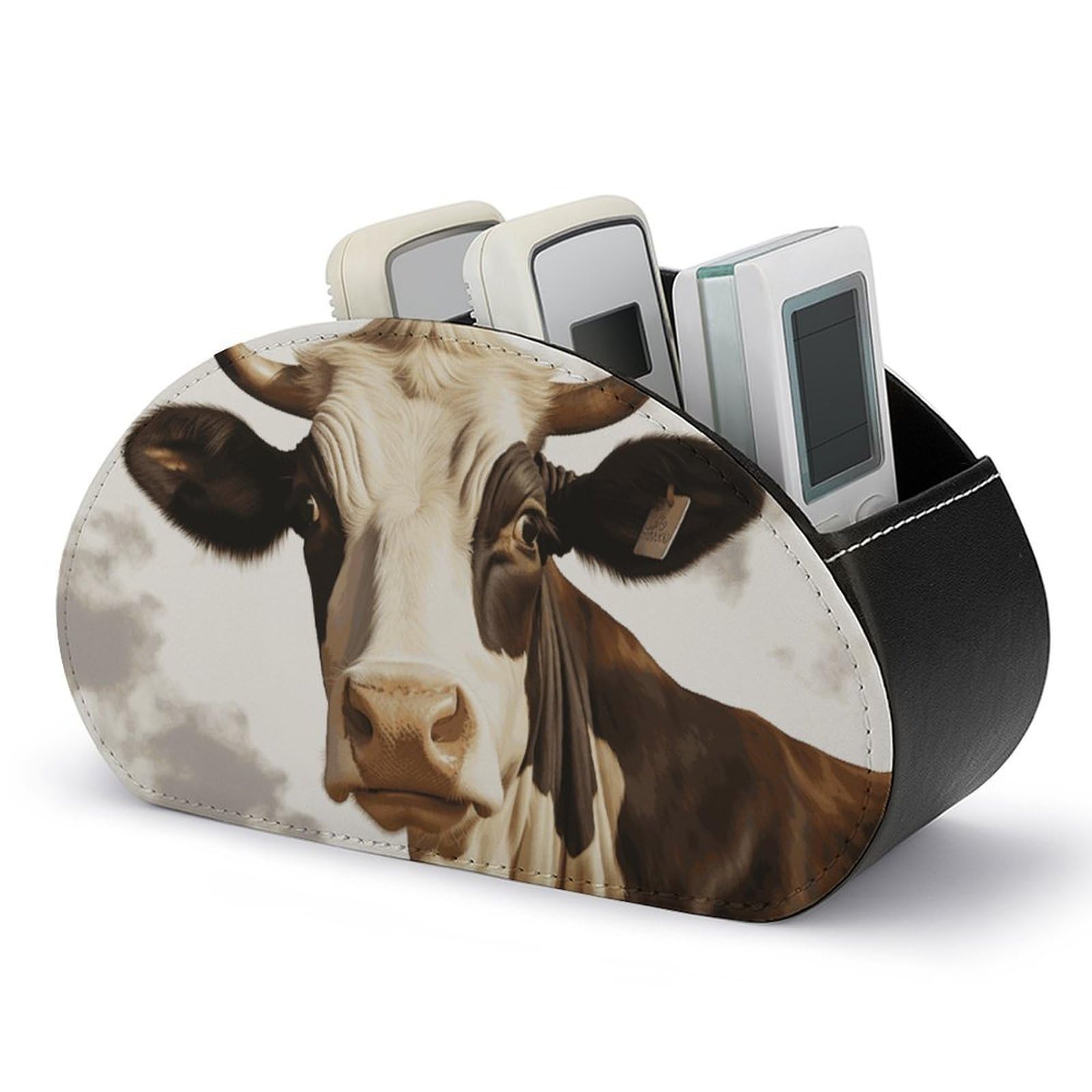 JTREHY - Remote Control Holder for Farm Animals with 5 Compartments PU Leather Multifunctional Computer Storage Box Bedside Organizer Tray