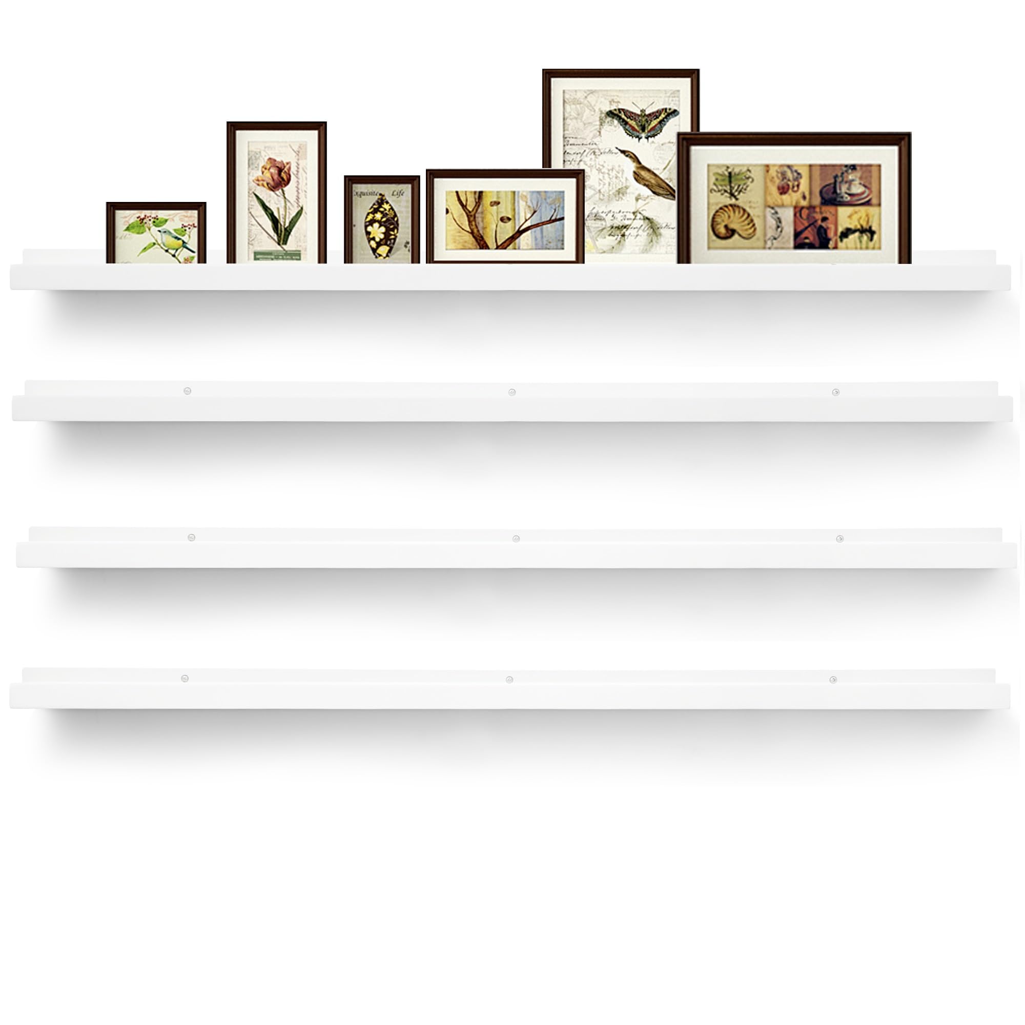 Bilderleiste Regal,Wandregale für Bilder,Langes Schweberegal 4er Set,Großes Rustikales Holzrahmen-Regal für Schallplatten,Kinderzimmer Bücherregal Dekoration für Wohnzimmer Schlafzimmer,120 cm,Weiß