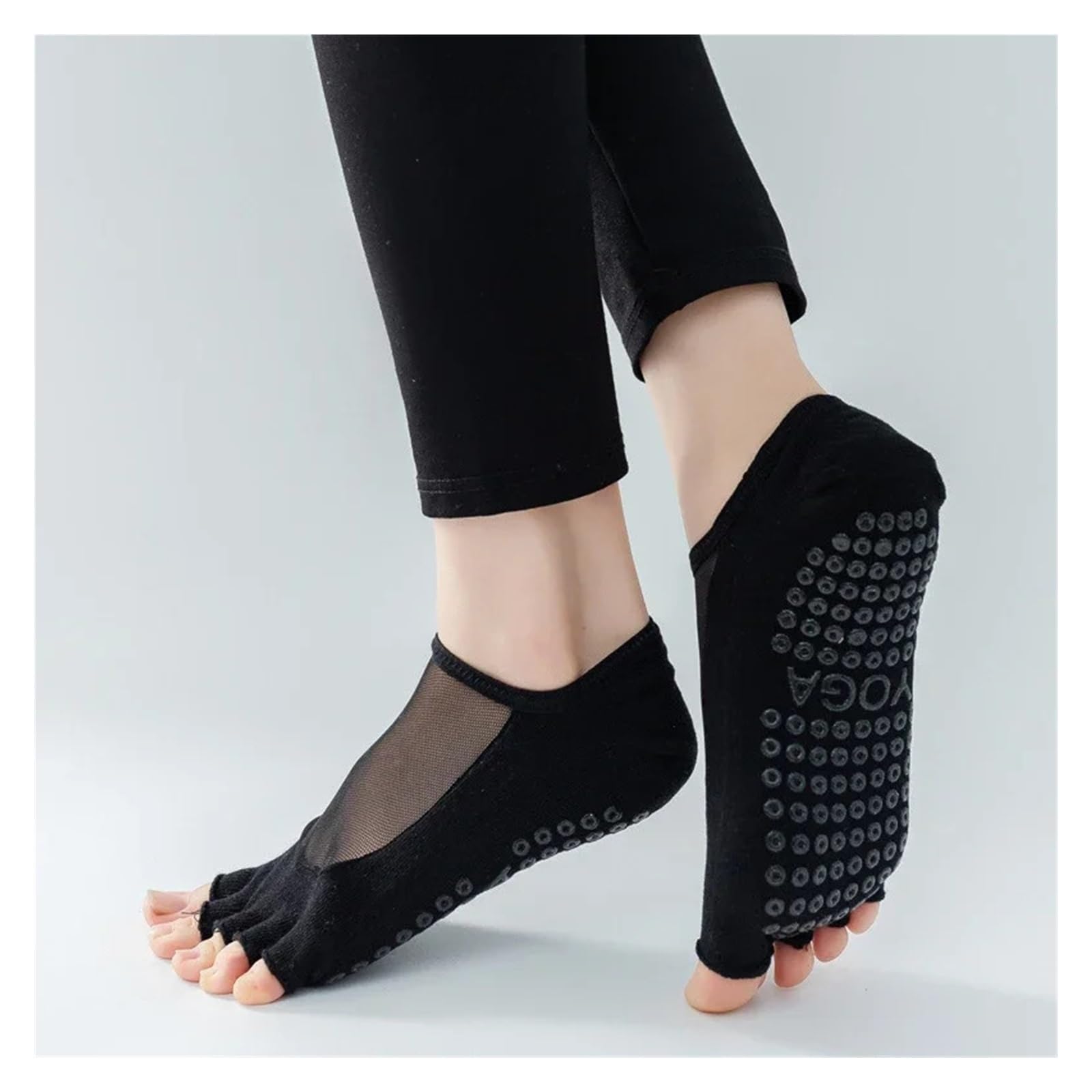 Calcetines con Punta Abierta for Yoga, Calcetines sin Dedos de Silicona Antideslizantes de Malla for Mujer, Calcetines Invisibles for Medio Dedo del pie para Yoga Pilates Gimnasio(Matcha)