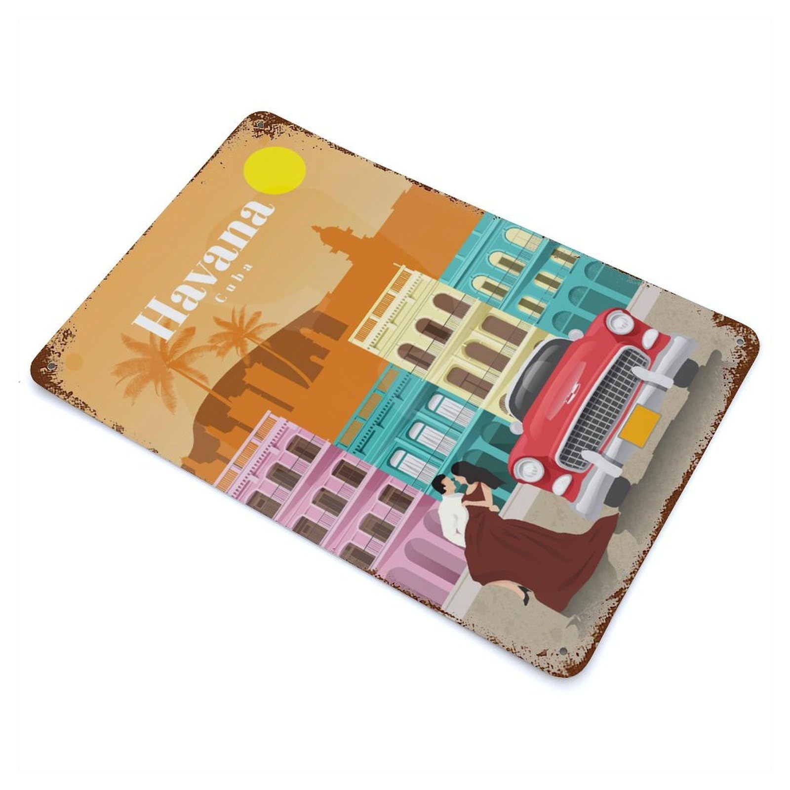 Travel to Havana 11.8"x7.9" Rusty Metal Tin Sign, Farmhouse Wall Decor for Office, Studio And Wall Decor