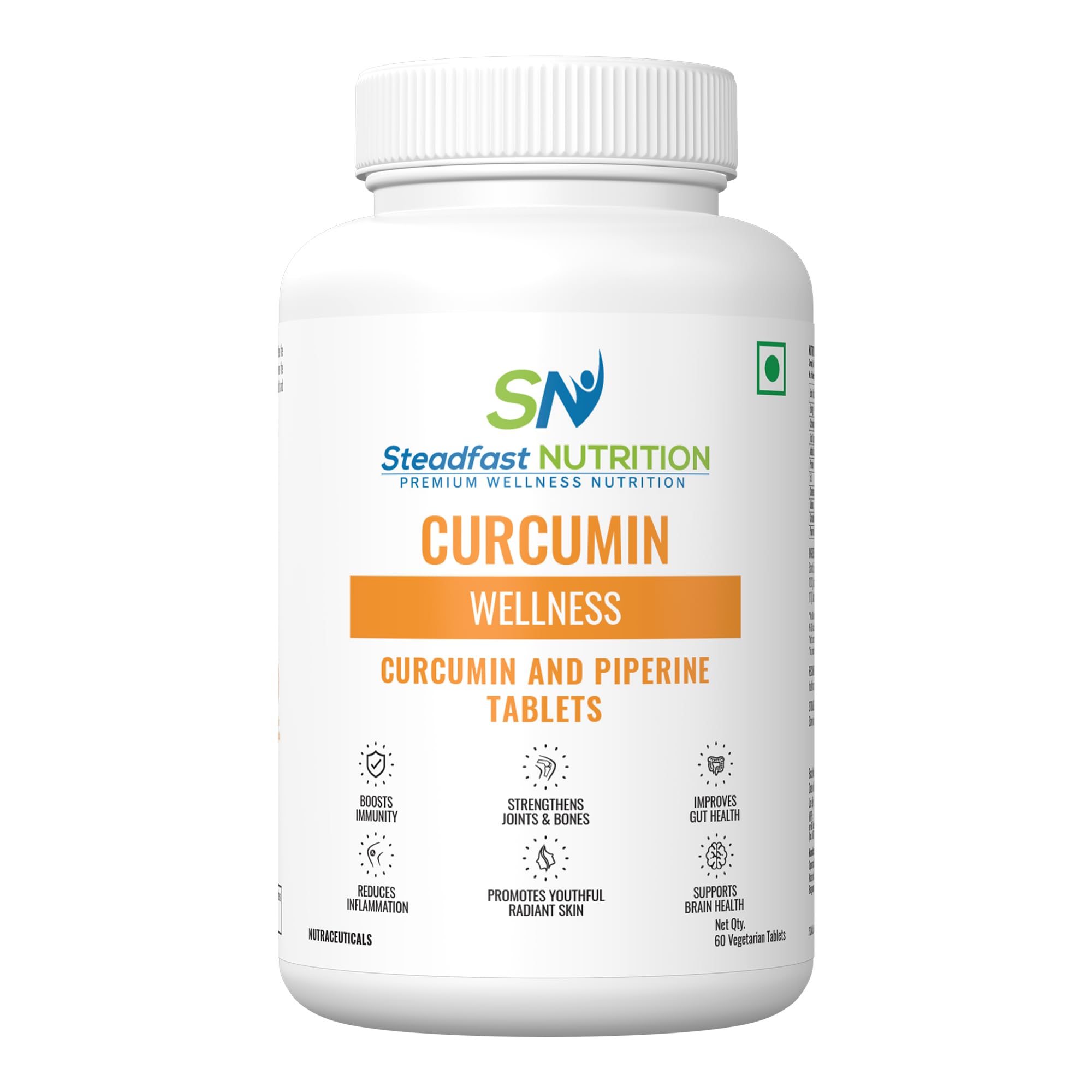 Steadfast Nutrition Curcumin Piperine Natural & Potent Supplements for Improved Wellbeing & Health Immunity (60 Tablets)