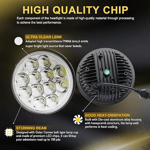 Miniatura 2 de Jiuguang - 4 faros delanteros LED redondos de cristal de 5.75 pulgadas, 36 W, haz sellado IP68, impermeable, repuesto 4000, 4040, 5506, H5006, H651