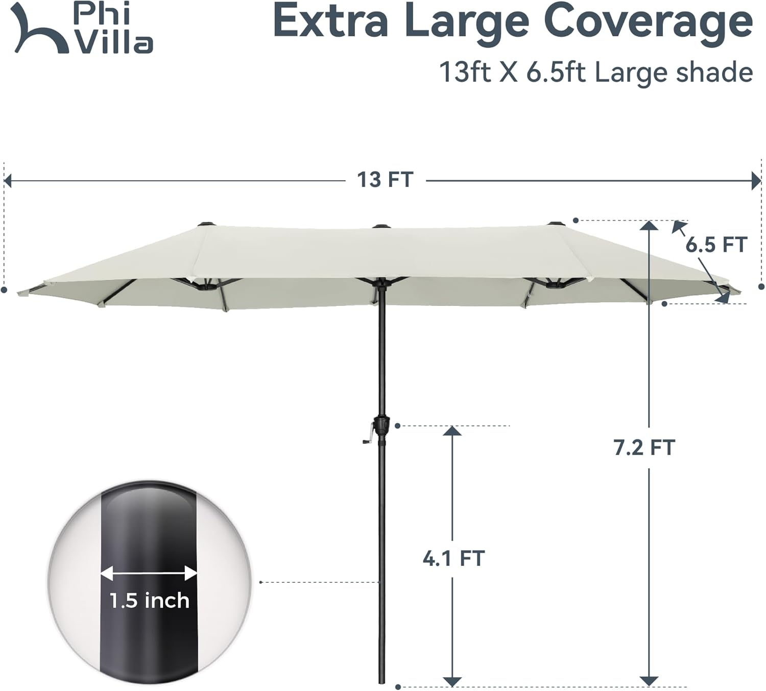 phi villa 13ft large patio umbrellas, double-sided outdoor market rectangle umbrella for outside, ivory