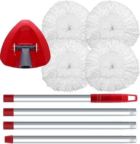 Miniatura 1 de Paquete de 4 cabezales de repuesto para trapeador giratorio O Cedar 1 tanque, mango de trapeador de 30 a 58 pulgadas y base de trapeador compatible