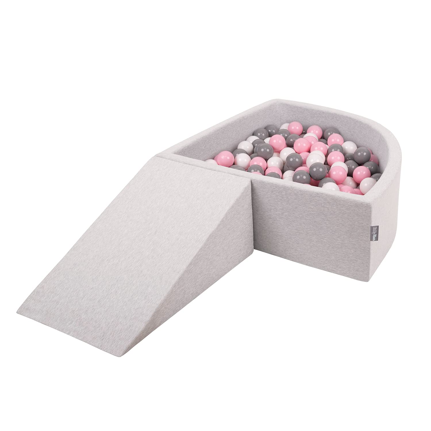 KiddyMoon Foam Playground For Kids With Quarter Angular Ballpit (200 Balls) Obstacle Course, Lightgrey:White/Grey/Powderpink โ image 1
