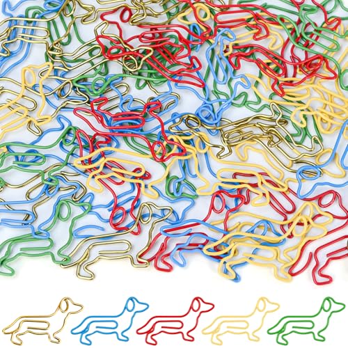 luckaide Büroklammern, 50 Stück Büroklammern Motiv Dackel Bunt Metall Kleine Klammern Dachshund Tiereform Lesezeichen Paper Clips Briefklammern Papierklammern Aktenklammer für Postkarten Büro Schule