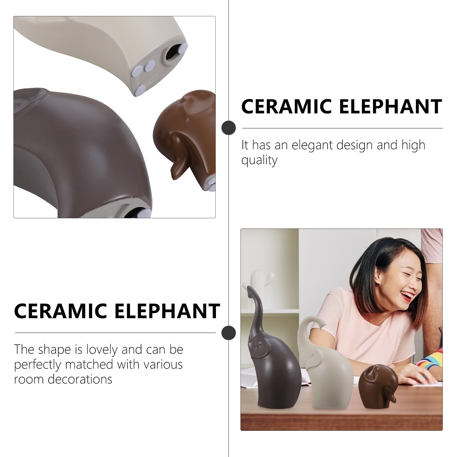 Figura de Elefante de Cerámica, 3 Piezas, Adorno Decorativo