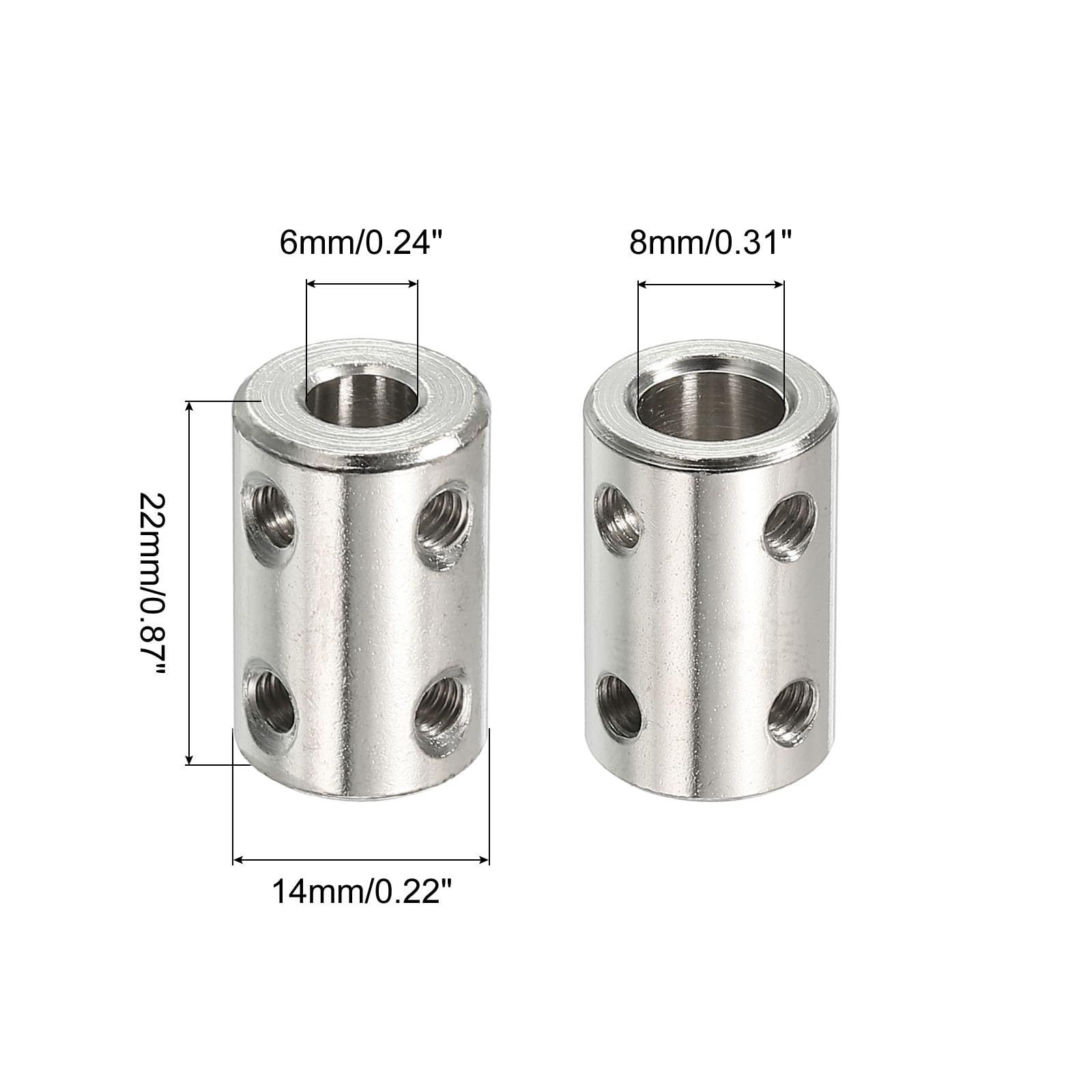 Lot De 2 Coupleurs D'arbre 6 Mm Vers 8 Mm - Longueur 22 Mm, Pas 14 Mm - Neufs