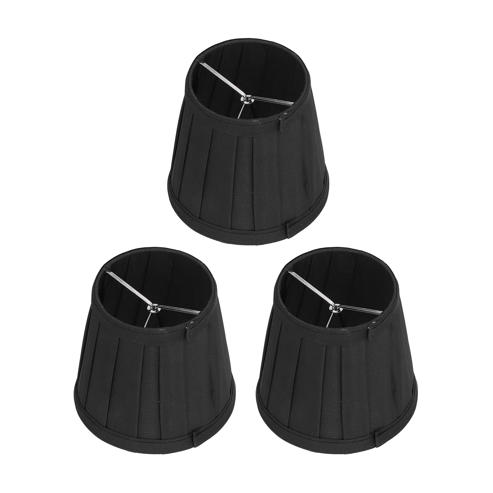 Tomotato 3Pcs Clip On Fabric Lamp Shades, Pleated Barrel Lampshade 3.3x4.7x4.3 Inch, Iron Cloth Light Cover for E14 Candle Bulb Table Lamp Chandelier (Black)
