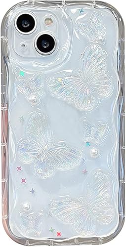 MQCRWFQ Funda de mariposa para iPhone, bonito diseño de mariposa transparente para teléfono 15, 14, 13, 12, 11 Pro Max Plus XS XR XSMAX, funda