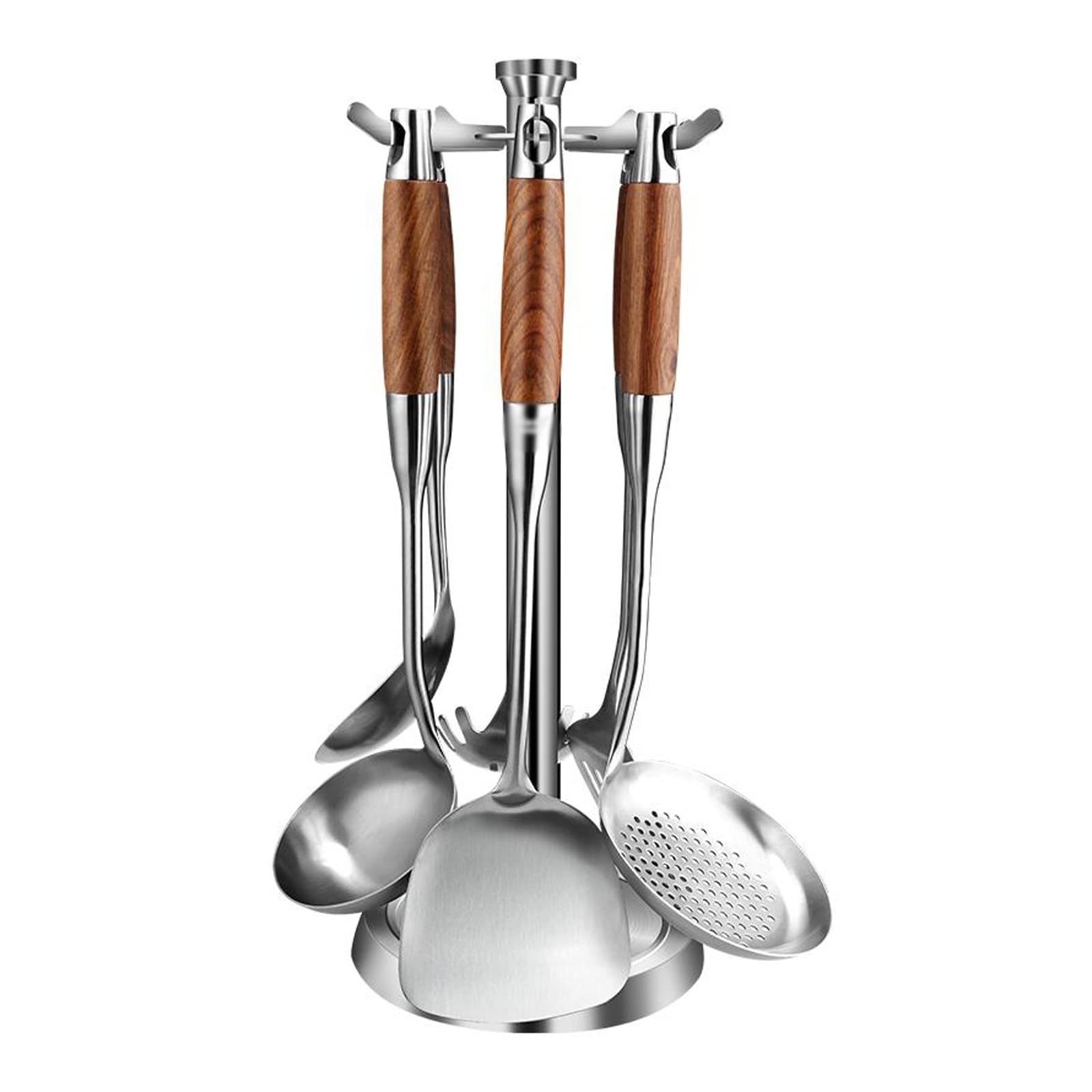 NGDFGR Kitchen Utensils Set,Cooking Utensil Set 7 Piece,Stainless Steel Kitchen Tool Set With Rotating Stand,Cooking Utensils,