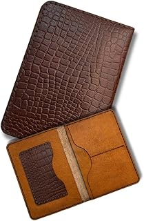 حامل جواز سفر مصنوع يدويا من جلد التمساح - محفظة سفر من الجلد الطبيعي - 14 × 10 سم - بني