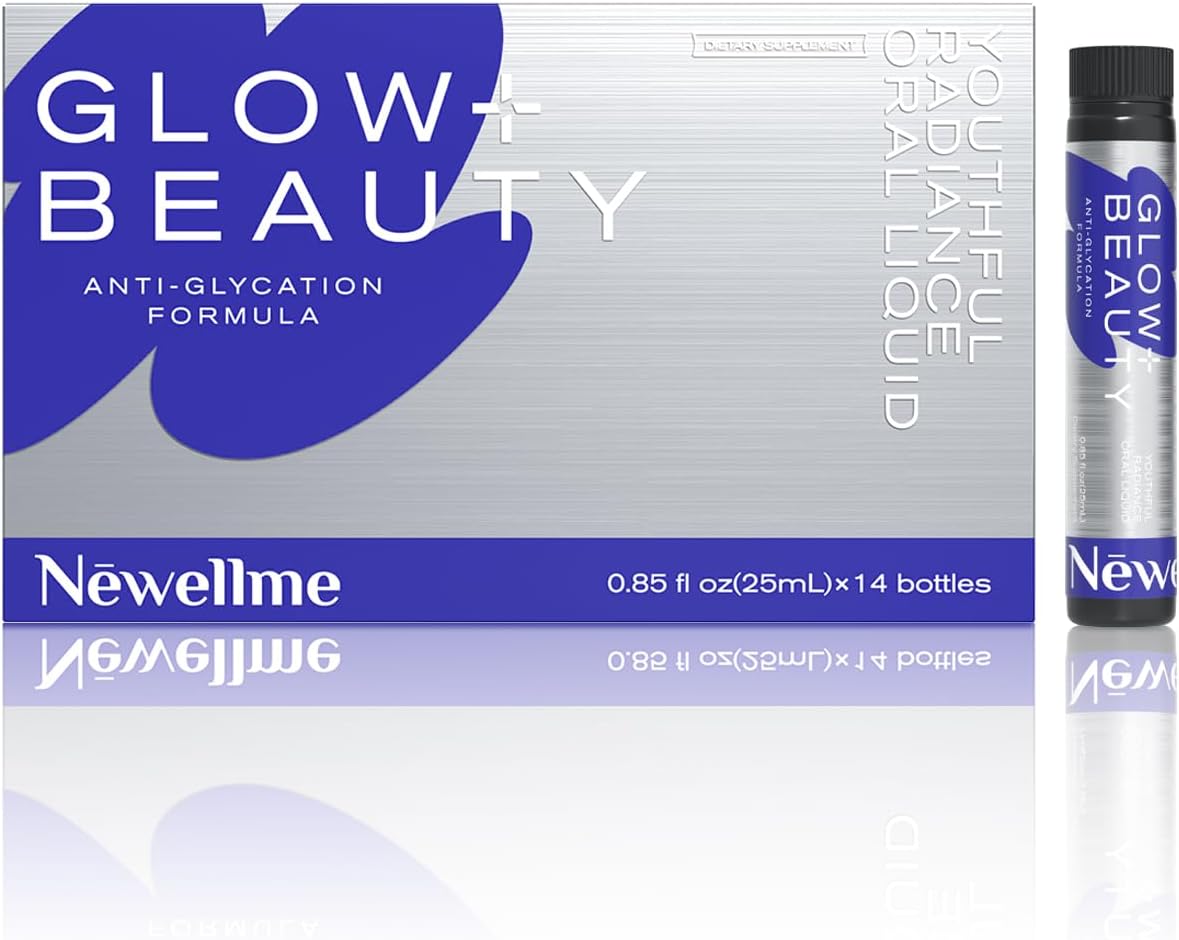 NEWELLME Glow+Beauty Collagen Drink – Liquid Beauty Supplement with Hyaluronic Acid & Antioxidant Complex, Supports Skin Hydration, Hair & Nail Strength, 14 Bottles