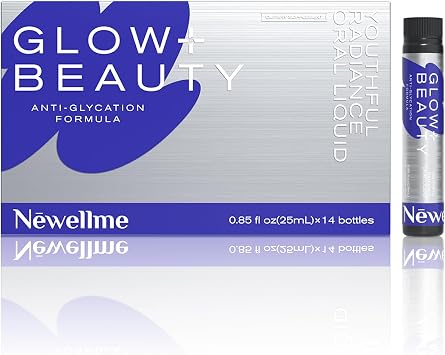 NEWELLME Glow+Beauty Collagen Drink Liquid Beauty Supplement with Hyaluronic Acid & Antioxidant Complex, Supports Skin Hydration, Hair & Nail Strength, 14 Bottles