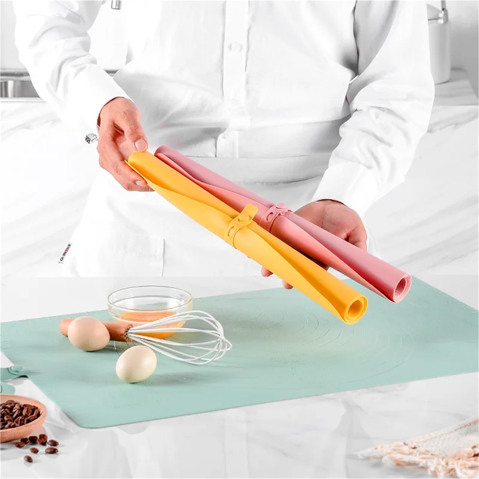 Backmatte Silikon Silikon-Knetmatte, Küchenhelfer, Antihaft-Backzubehör, Teigknetunterlage, abgestufte, rutschfeste Rollmatte(60x40cm Yellow)