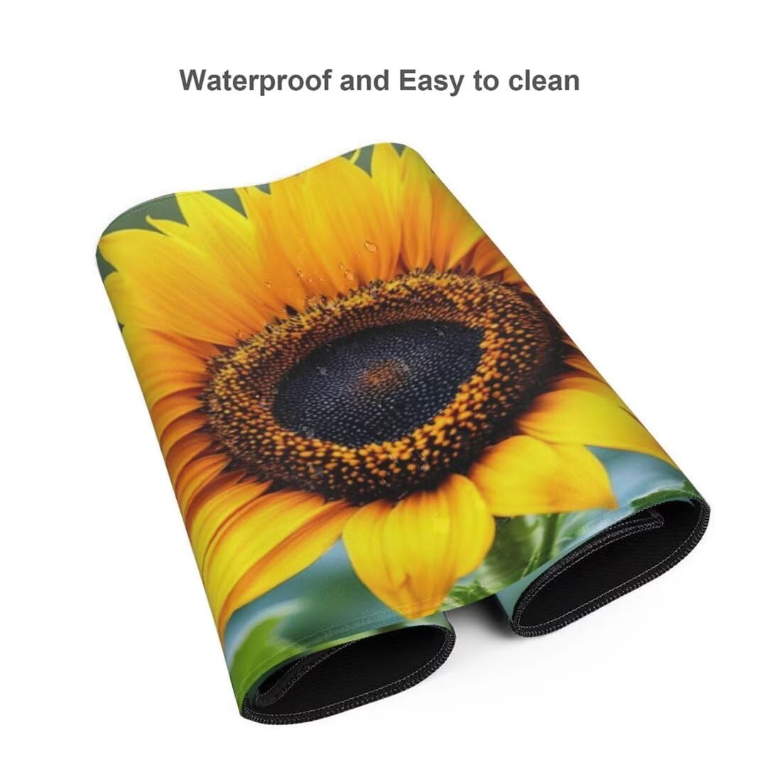 Alfombrilla de ratón 1400x600x3 MM, Alfombrilla Ratón XXL Extendida de Gran Tamaño con Bordes Cosidos, Base de Goma Antideslizante Almohadilla para Teclado, Girasol Amarillo S-6071