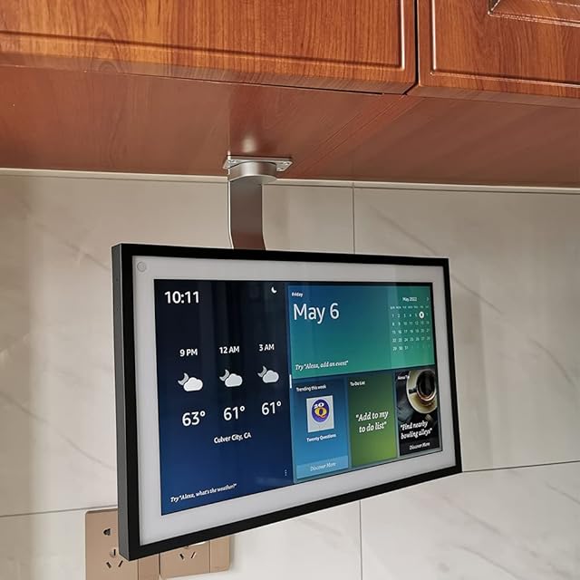 Under-Cabinet Mount for Amazon Echo Show 15Keeps Echo Off The Counter and Turns Side to SideCeiling or Under-Cabinet Mount Silver 026-02