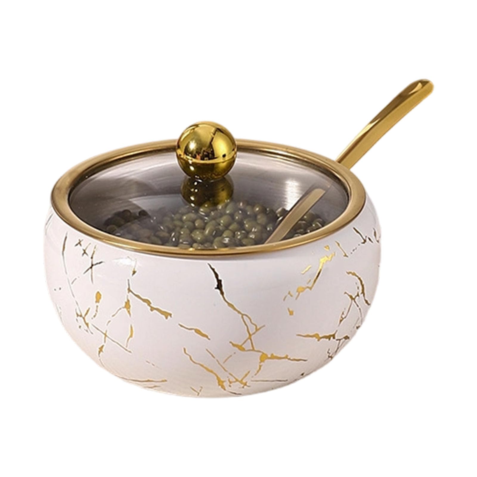 jiingekk Kitchen Seasoning Storage Jar with Glass Lid and Spoon Stainless Steel Condiment Holder Sugar Container Hygienic Stainless Steel Seasoning Jar