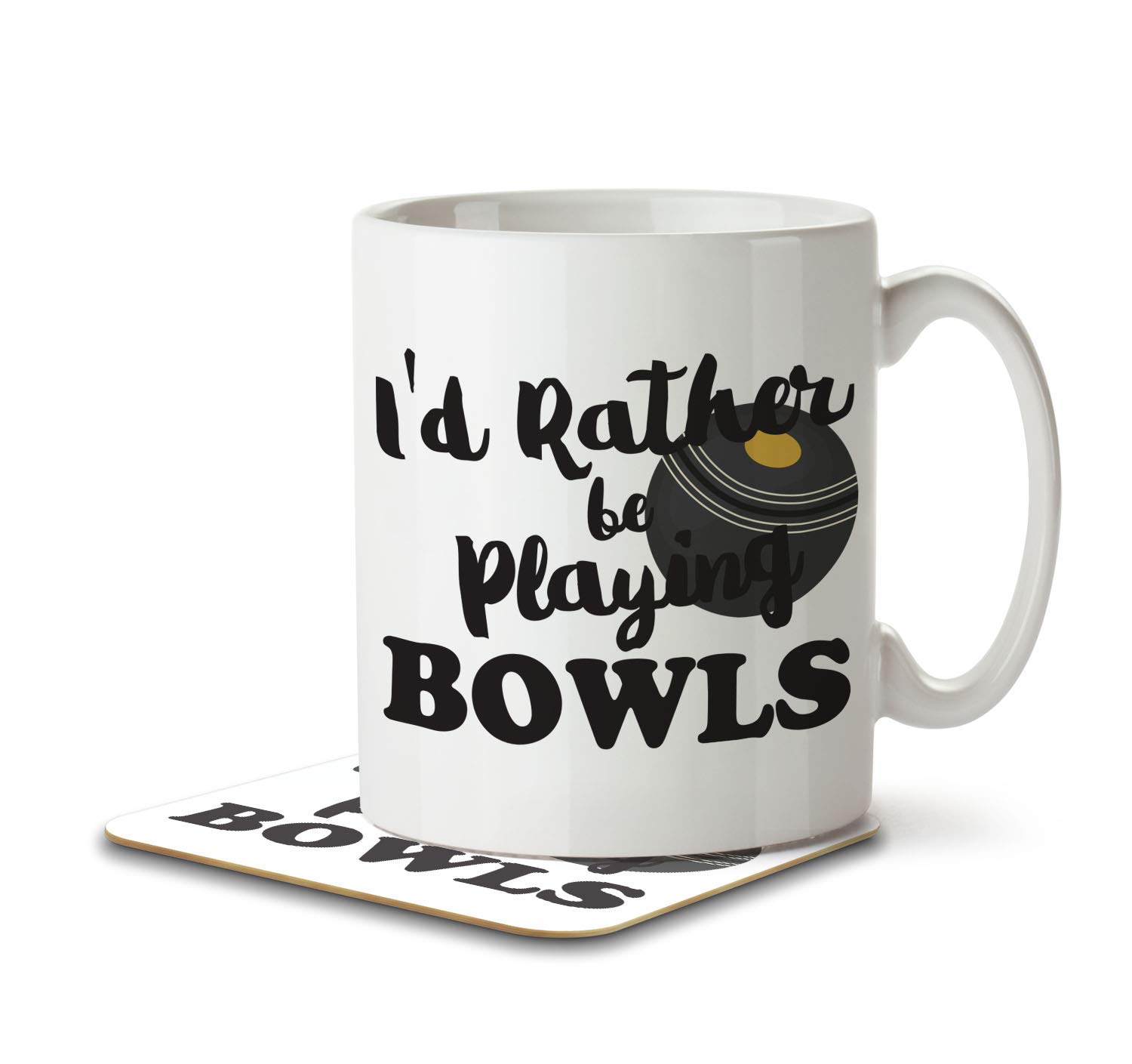 The Inky Penguin White - I'd Rather Be Playing Bowls - Mug And Coaster, Ceramic, 11Fl. Oz.