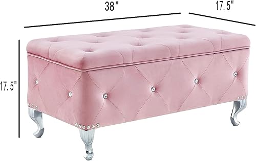 Miniatura 3 de DRM'SCUUM Juego de banco otomano de almacenamiento grande de terciopelo, taburetes para sala de estar, dormitorio, con 2 otomanas tapizadas, color