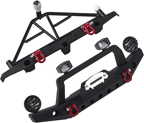 Miniatura 2 de Parachoques delantero y trasero de aluminio con gancho de remolque para faros LED, soporte de neumáticos de repuesto compatible con Traxxas TRX4