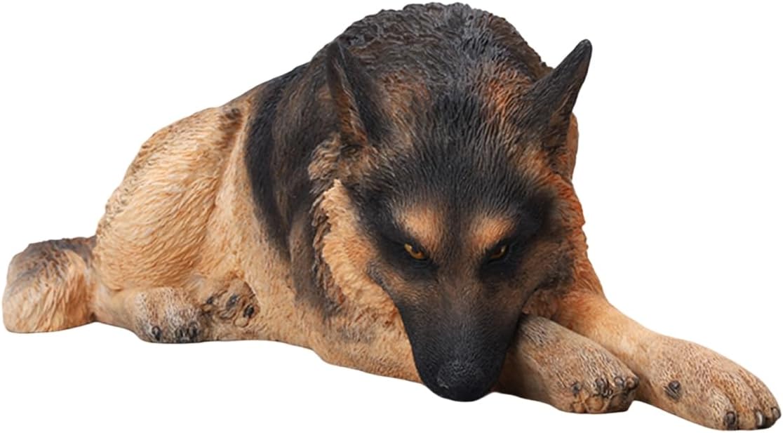 JXK 1:6 Scale Lying German Shepherd Figurine Resin Animal Model Collector Decor Gift (254A)