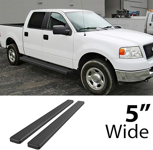 Miniatura 2 de APS Estribos de acero inoxidable con recubrimiento en polvo negro de 5 pulgadas, barras Nerf para escalones laterales compatibles con Ford F150