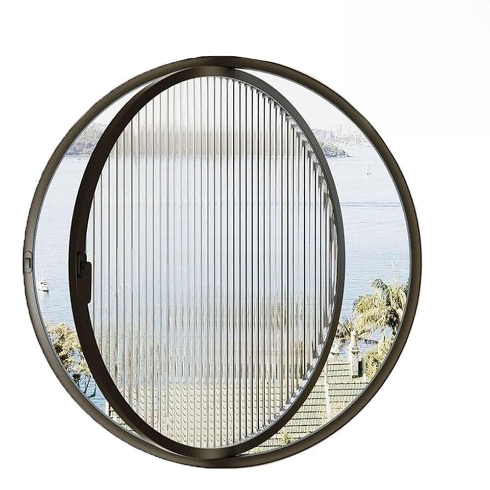 Rotating Porthole Window With Tempered Glass 40 50 60 70 80 90 100cm,360° Round Rotating Glass Windows,Rotatable Ventilation Windows,Suitable for Home,Cafes,Restaurants,Offices 100cm-BlackVertical